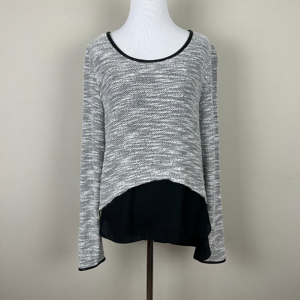 Joseph Ribkoff Top Womens Size 12 Black White Knit Layered Cutout Back Zippers